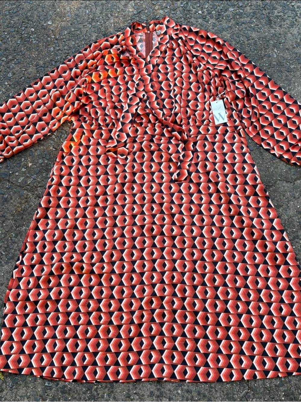 Plus size geometric pattern long sleeve classy church dress work wear